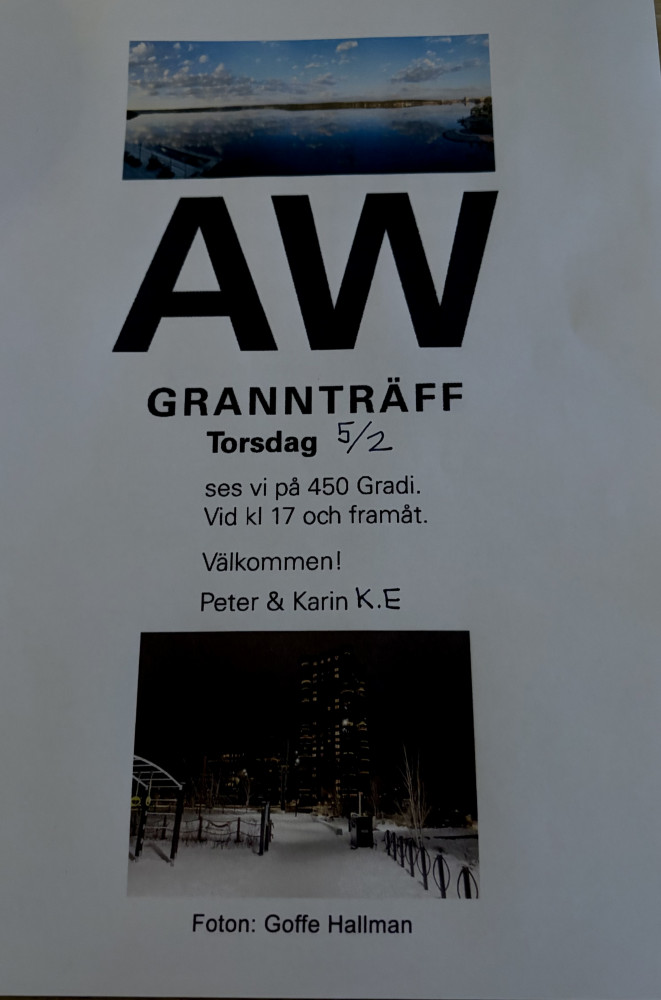 Inbjudan till grannträff på 450 Gradi.