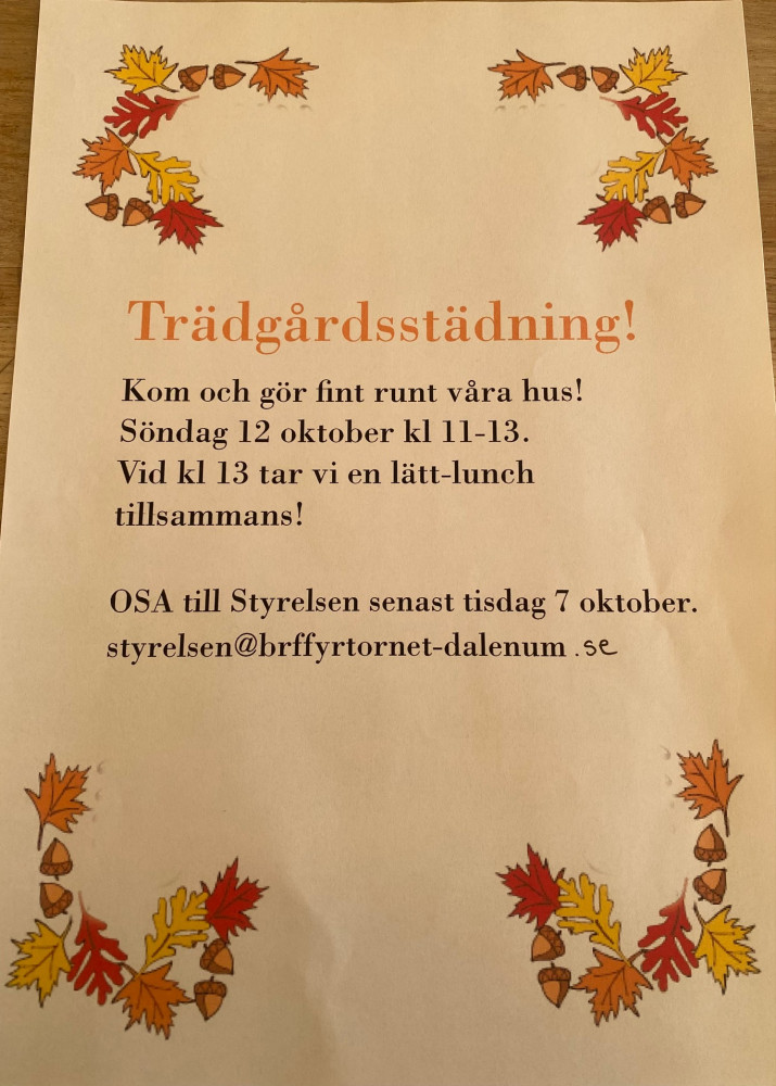 Inbjudan till trädgårdsstäddag.